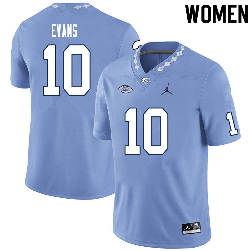 Women #10 Desmond Evans North Carolina Tar Heels College Football Jerseys Sale-Carolina Blue